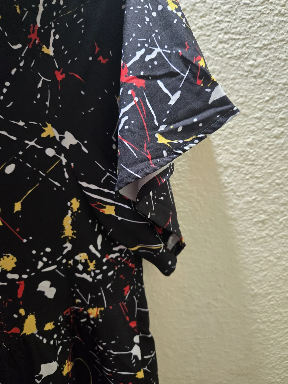 Black Paint-Splash Button Front Dress - Red, Yellow, White Splatter